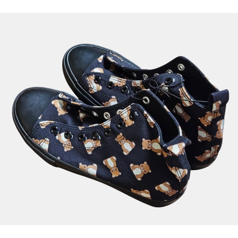 Hot Topic Womens Black Teddy Bear‎ Hi-Top Sneakers Lace Up Canvas Novelty New 6M